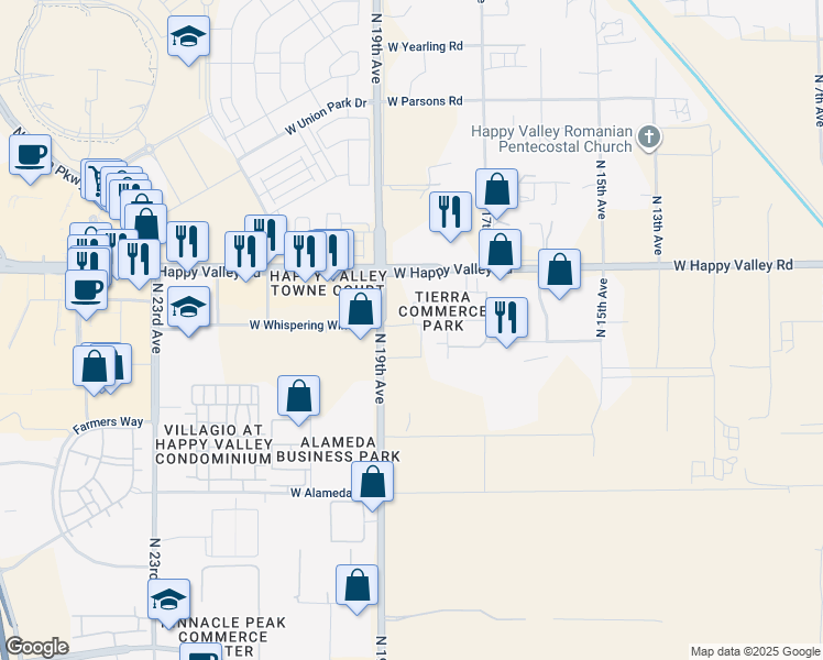 map of restaurants, bars, coffee shops, grocery stores, and more near 1858-1886 W Hatfield Rd in Phoenix