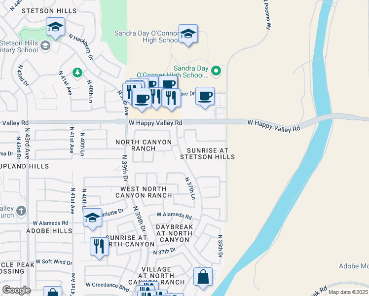 map of restaurants, bars, coffee shops, grocery stores, and more near 3580 West Chama Drive in Glendale