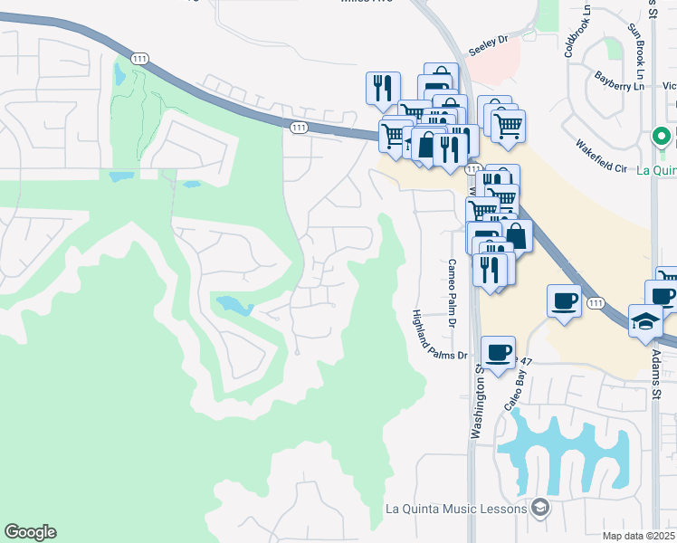 map of restaurants, bars, coffee shops, grocery stores, and more near 46542 Arapahoe in Indian Wells