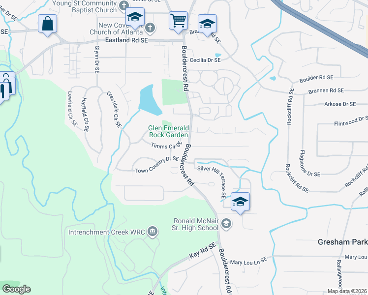 map of restaurants, bars, coffee shops, grocery stores, and more near 1479 Timms Circle Southeast in Atlanta