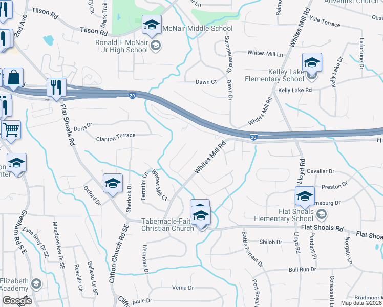 map of restaurants, bars, coffee shops, grocery stores, and more near 2368 Brandenberry Court in Decatur