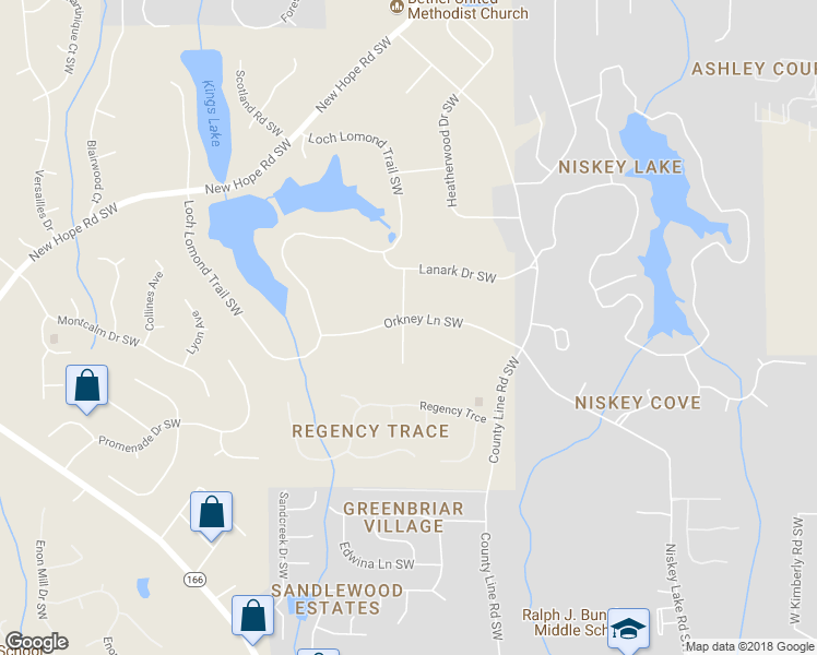 map of restaurants, bars, coffee shops, grocery stores, and more near 4630 Orkney Lane Southwest in Atlanta