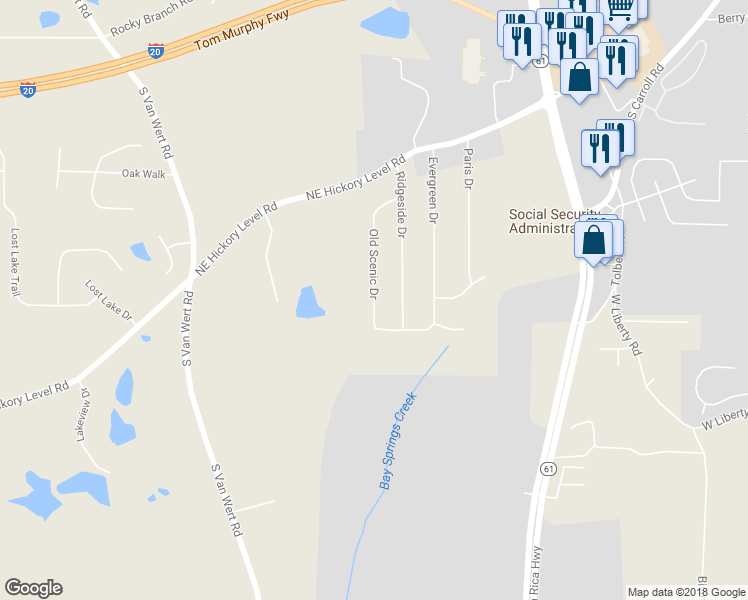 map of restaurants, bars, coffee shops, grocery stores, and more near 2233 Old Scenic Drive in Villa Rica