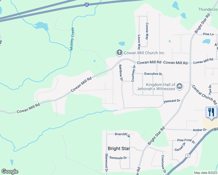 map of restaurants, bars, coffee shops, grocery stores, and more near 6669 Birch Road in Winston