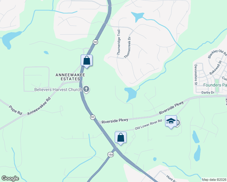 map of restaurants, bars, coffee shops, grocery stores, and more near 3365 Palmer Lake Pointe in Douglasville