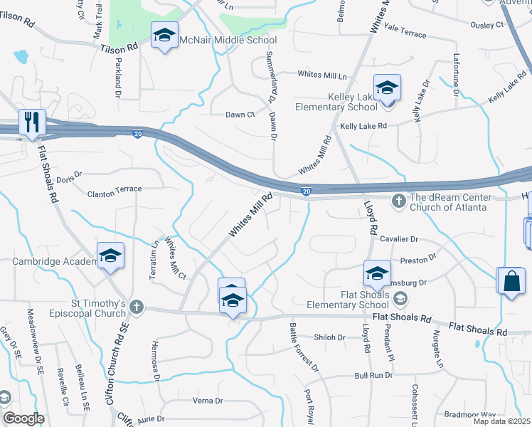 map of restaurants, bars, coffee shops, grocery stores, and more near 5 Tregoney Drive in Decatur