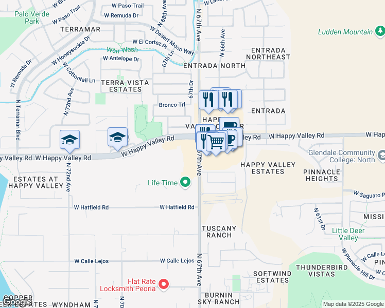 map of restaurants, bars, coffee shops, grocery stores, and more near 24970 North 67th Avenue in Peoria
