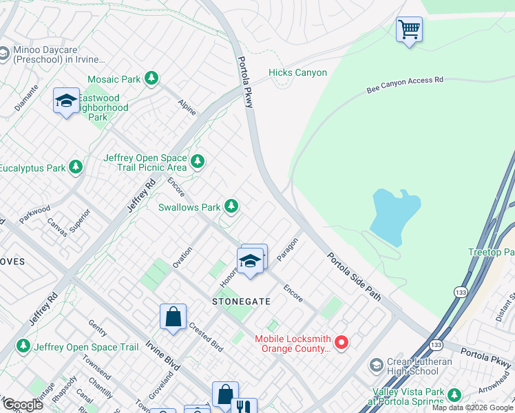 map of restaurants, bars, coffee shops, grocery stores, and more near 79 Rossmore in Irvine