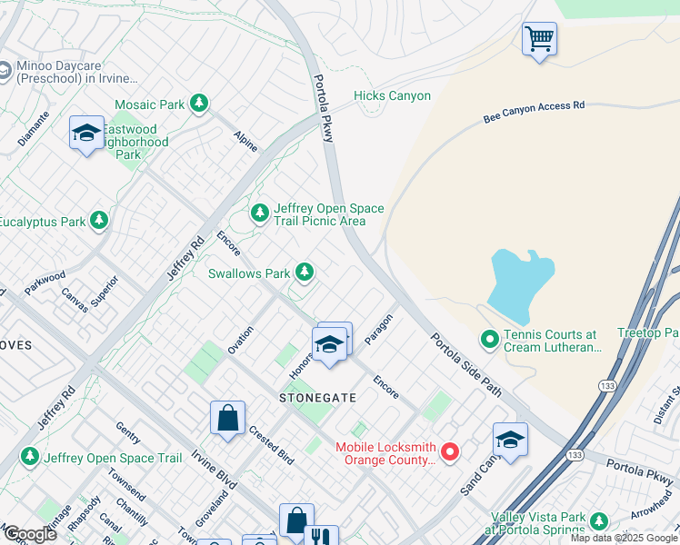 map of restaurants, bars, coffee shops, grocery stores, and more near 79 Rossmore in Irvine