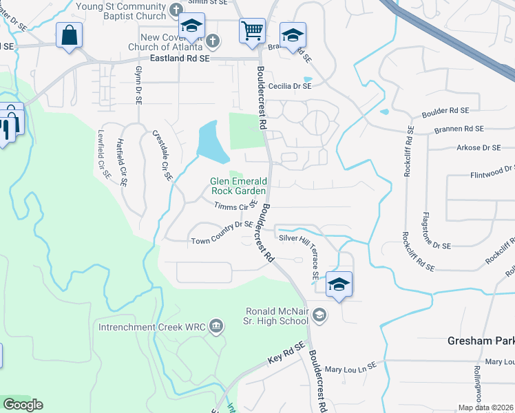 map of restaurants, bars, coffee shops, grocery stores, and more near 1479 Timms Circle Southeast in Atlanta