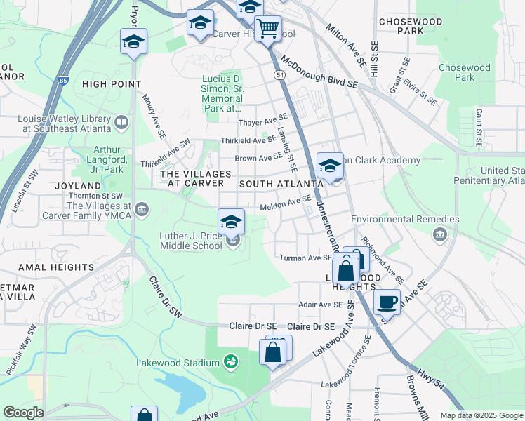map of restaurants, bars, coffee shops, grocery stores, and more near 60 Meldon Avenue Southeast in Atlanta
