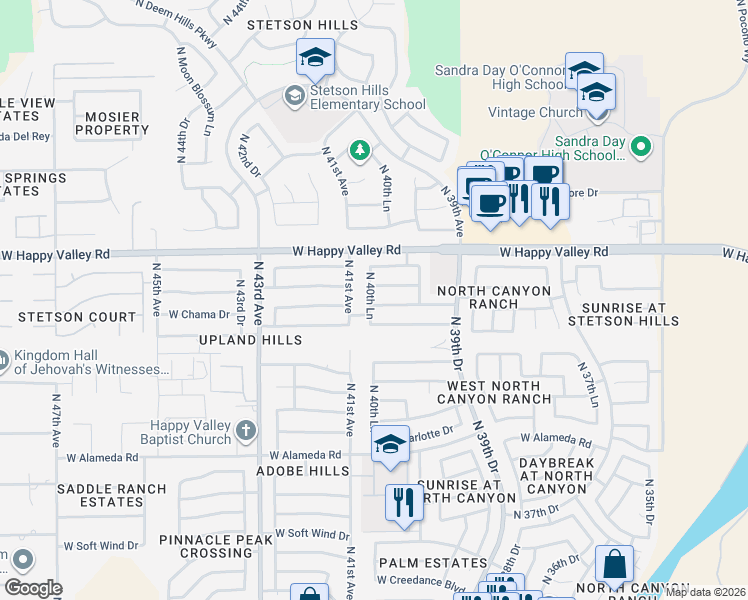 map of restaurants, bars, coffee shops, grocery stores, and more near 4058 West Chama Drive in Glendale