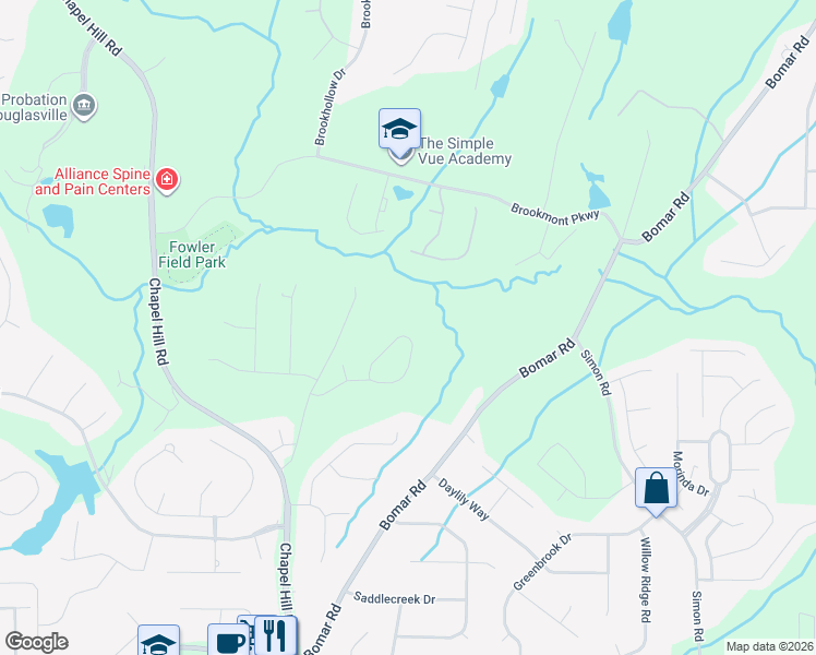 map of restaurants, bars, coffee shops, grocery stores, and more near 4075 Ashland Circle in Douglasville