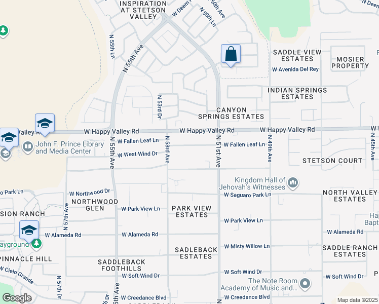 map of restaurants, bars, coffee shops, grocery stores, and more near 5145 West Fallen Leaf Lane in Glendale