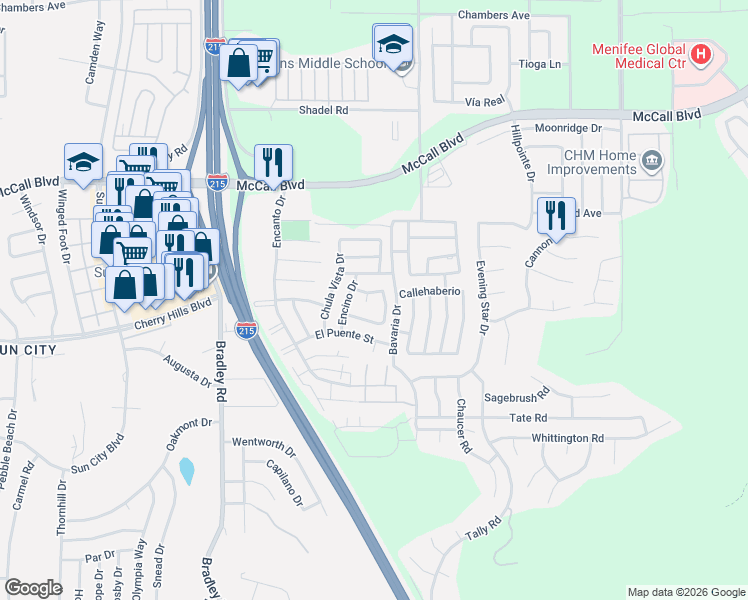 map of restaurants, bars, coffee shops, grocery stores, and more near 28228 Corte Retiro in Menifee