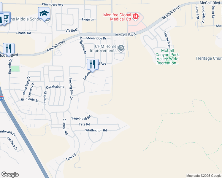 map of restaurants, bars, coffee shops, grocery stores, and more near 27986 Merbie Circle in Menifee