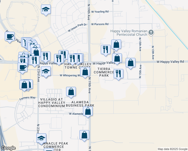 map of restaurants, bars, coffee shops, grocery stores, and more near 1858 West Hatfield Road in Phoenix