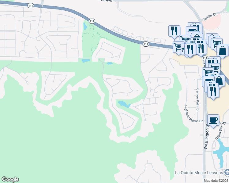 map of restaurants, bars, coffee shops, grocery stores, and more near 77680 Seminole Road in Indian Wells