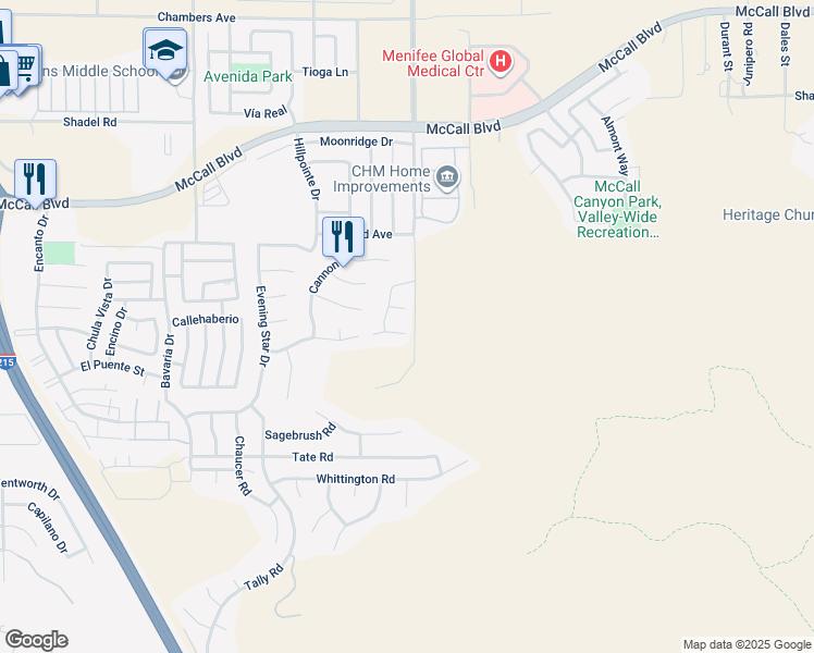 map of restaurants, bars, coffee shops, grocery stores, and more near 27986 Merbie Circle in Menifee