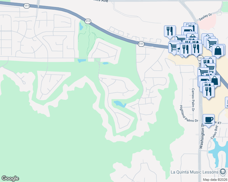 map of restaurants, bars, coffee shops, grocery stores, and more near 77690 Seminole Road in Indian Wells