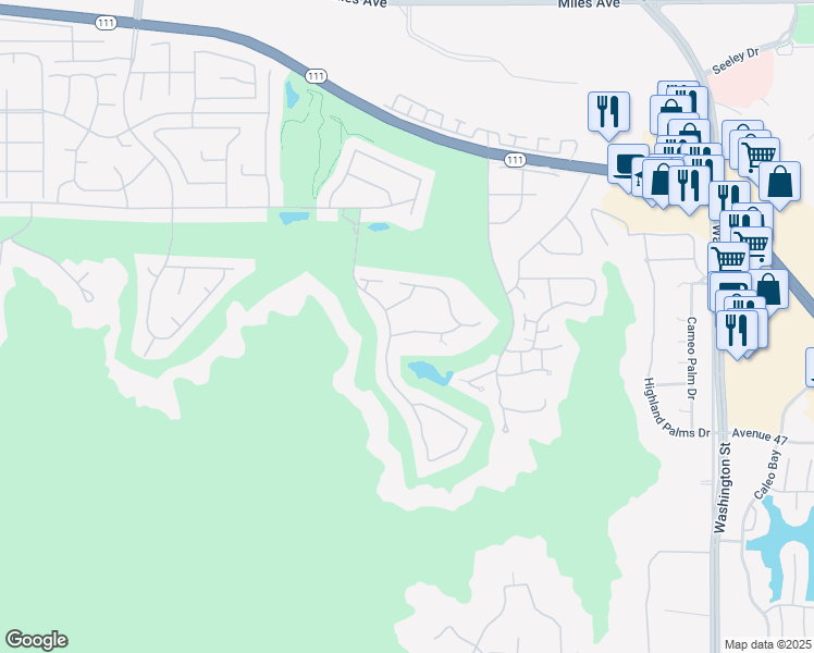 map of restaurants, bars, coffee shops, grocery stores, and more near 77680 Seminole Road in Indian Wells