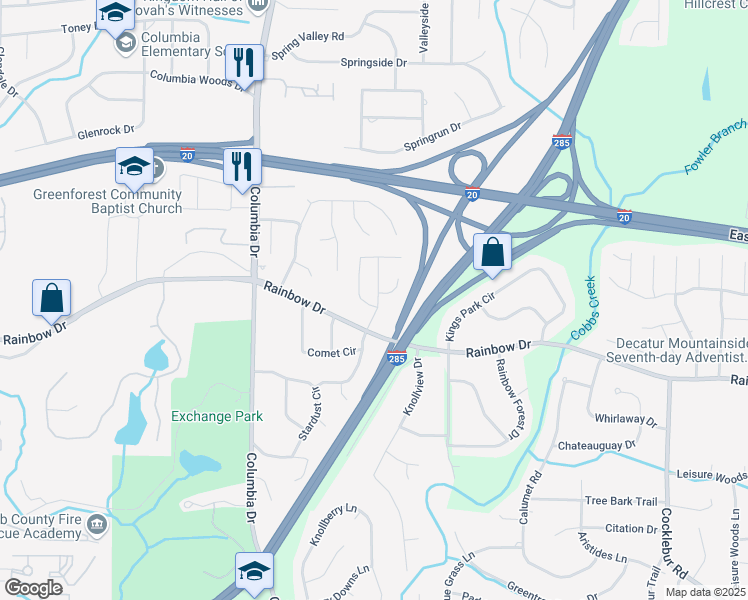 map of restaurants, bars, coffee shops, grocery stores, and more near 3411 Kingsbrooke Way in Decatur