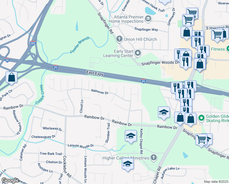 map of restaurants, bars, coffee shops, grocery stores, and more near 2597 Star Lane in Decatur