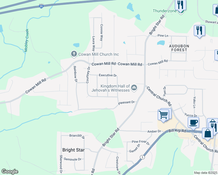 map of restaurants, bars, coffee shops, grocery stores, and more near 3486 Scenic Drive in Winston