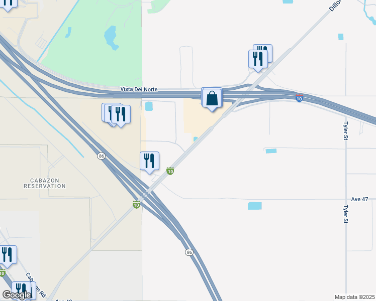map of restaurants, bars, coffee shops, grocery stores, and more near Dillon Road in Coachella