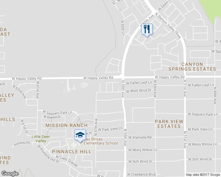 map of restaurants, bars, coffee shops, grocery stores, and more near 24818 North 55th Lane in Glendale