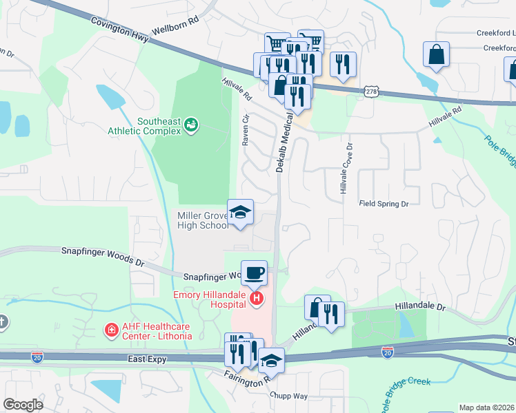 map of restaurants, bars, coffee shops, grocery stores, and more near 5887 Heritage Park Trail in Lithonia