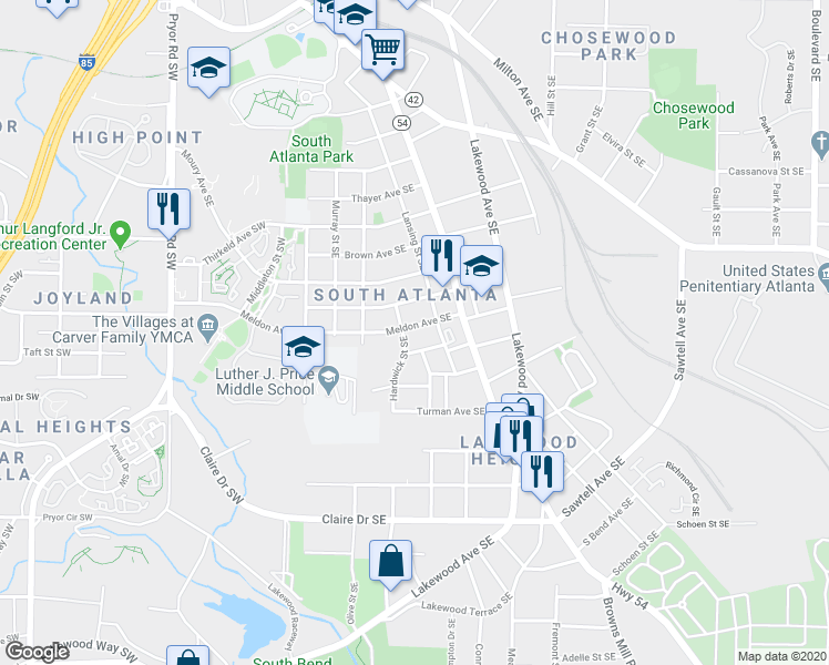 map of restaurants, bars, coffee shops, grocery stores, and more near 24 Meldon Ave SE in Atlanta