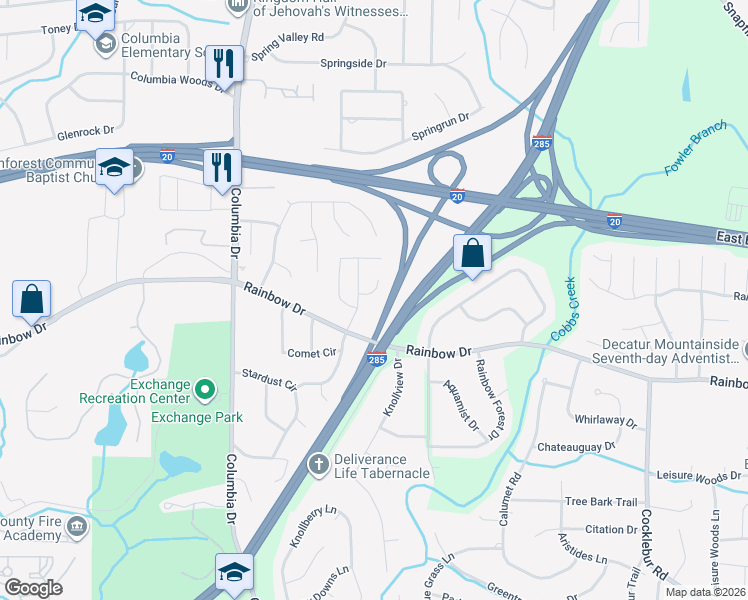 map of restaurants, bars, coffee shops, grocery stores, and more near 3511 Kingsbrooke Court in Decatur