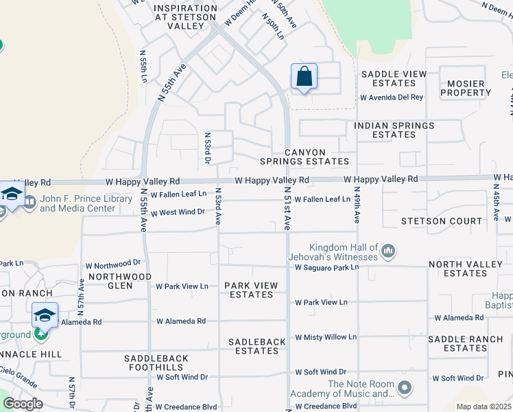 map of restaurants, bars, coffee shops, grocery stores, and more near 5145 West Fallen Leaf Lane in Glendale