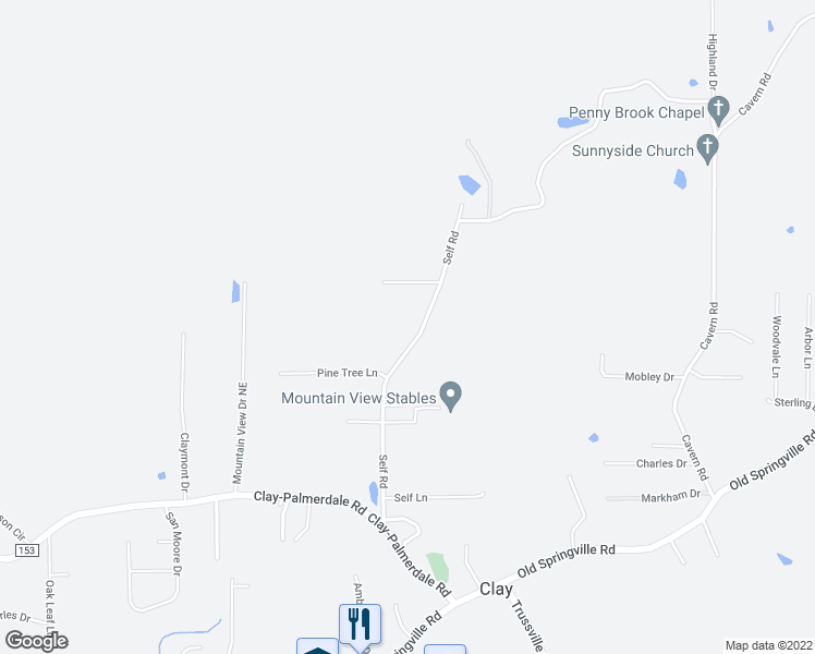 map of restaurants, bars, coffee shops, grocery stores, and more near 7142 Self Road in Pinson