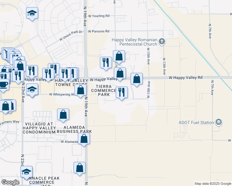 map of restaurants, bars, coffee shops, grocery stores, and more near 1687 West Hatfield Road in Phoenix