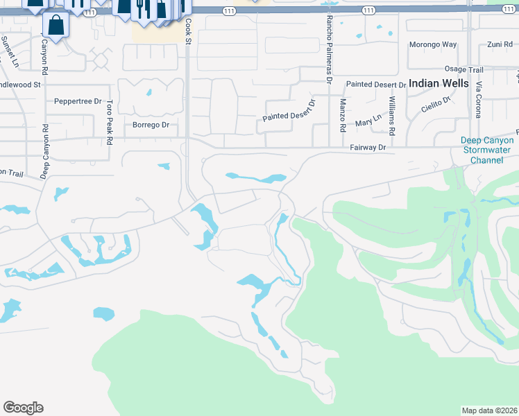 map of restaurants, bars, coffee shops, grocery stores, and more near 75209 Kavenish Way in Indian Wells