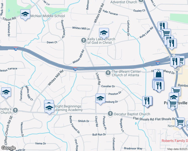 map of restaurants, bars, coffee shops, grocery stores, and more near 2635 Radvell Court in Decatur
