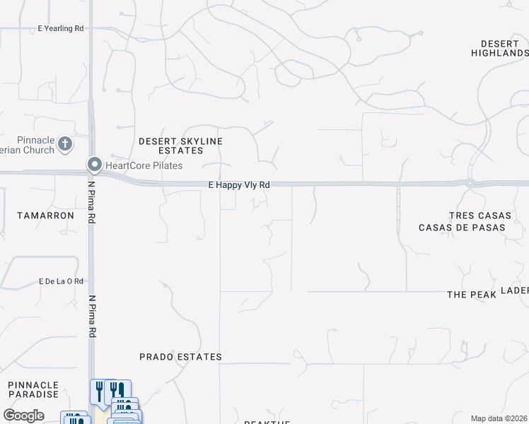 map of restaurants, bars, coffee shops, grocery stores, and more near 9333 East Happy Valley Road in Scottsdale