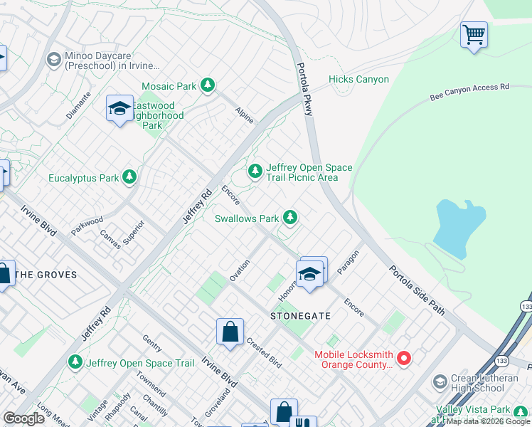 map of restaurants, bars, coffee shops, grocery stores, and more near 54 Carrington in Irvine