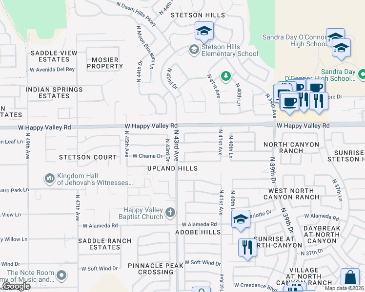 map of restaurants, bars, coffee shops, grocery stores, and more near 4226 West Chama Drive in Glendale