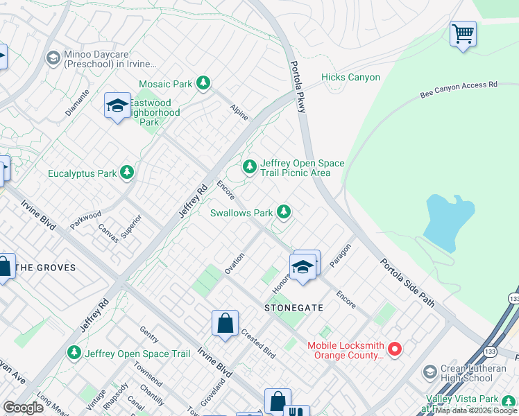 map of restaurants, bars, coffee shops, grocery stores, and more near 54 Carrington in Irvine
