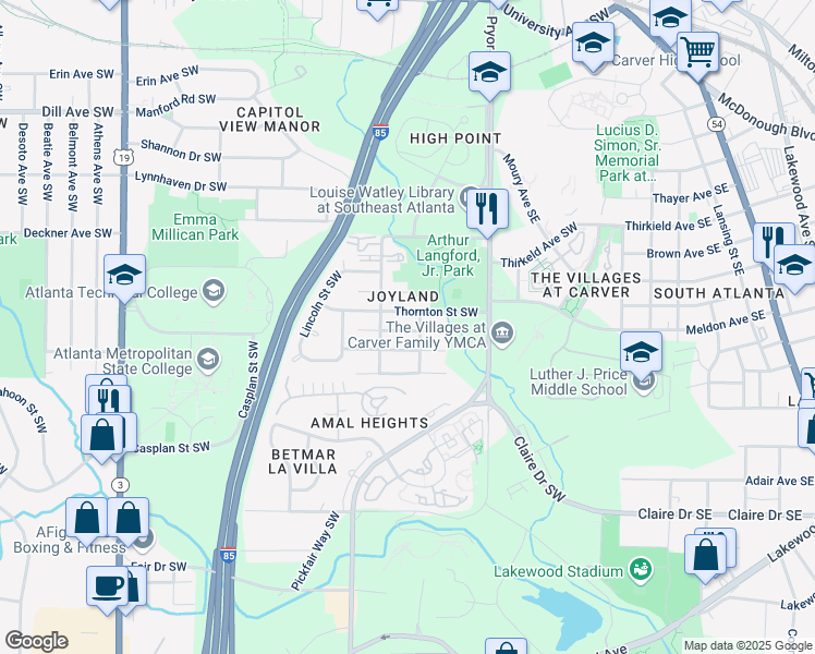 map of restaurants, bars, coffee shops, grocery stores, and more near 237 Upshaw Street Southwest in Atlanta