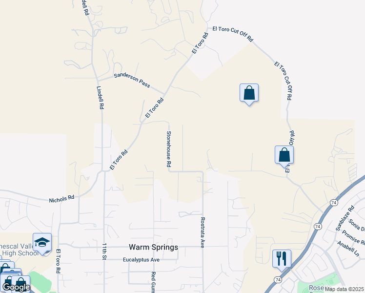 map of restaurants, bars, coffee shops, grocery stores, and more near Leona Drive in Lake Elsinore
