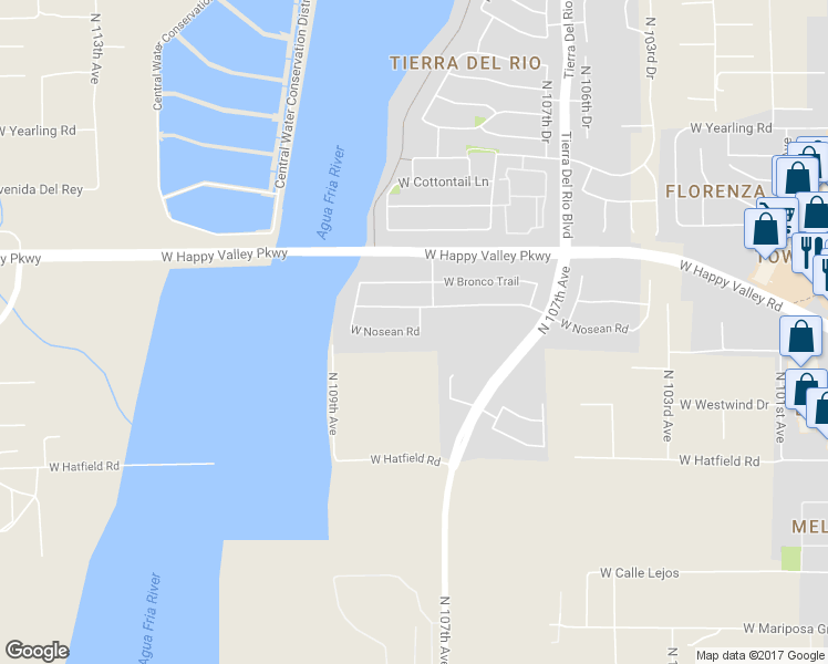 map of restaurants, bars, coffee shops, grocery stores, and more near 10515 West Nosean Road in Peoria