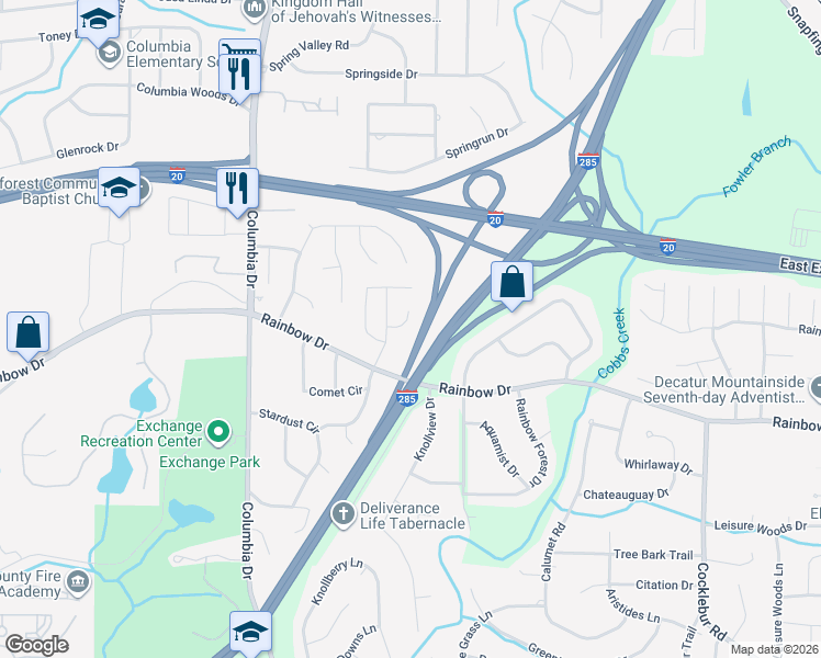 map of restaurants, bars, coffee shops, grocery stores, and more near 3511 Kingsbrooke Court in Decatur
