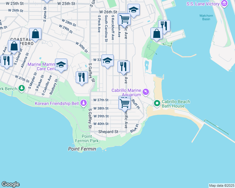 map of restaurants, bars, coffee shops, grocery stores, and more near 545 West 36th Street in Los Angeles