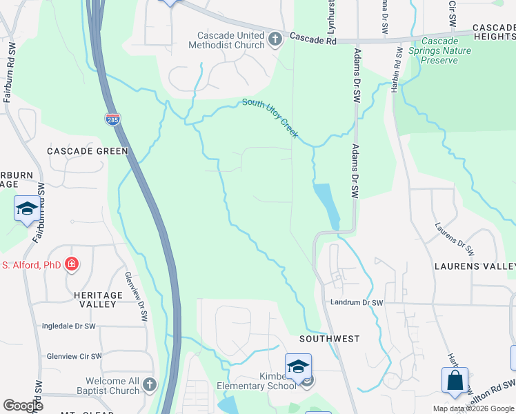 map of restaurants, bars, coffee shops, grocery stores, and more near 3182 Glen Echo Drive Southwest in Atlanta