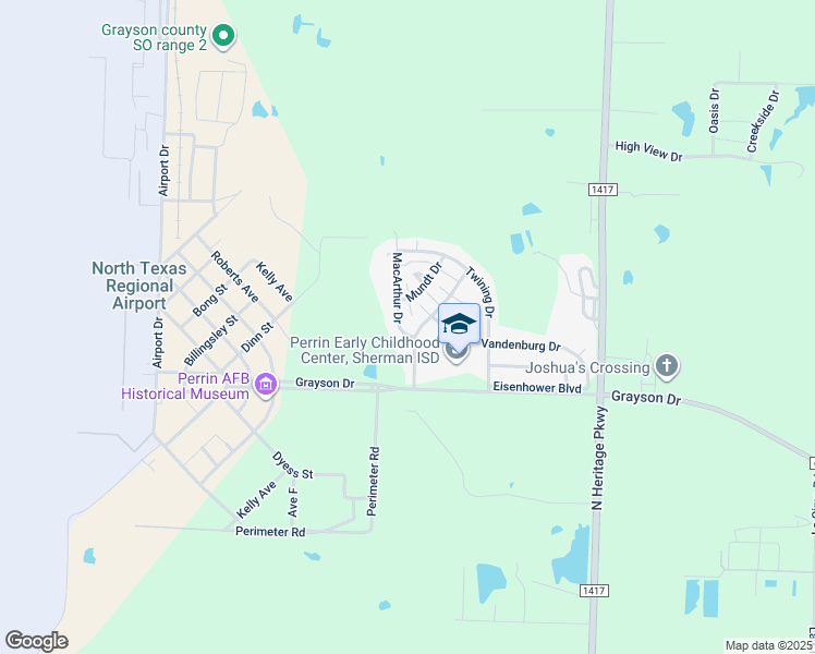 map of restaurants, bars, coffee shops, grocery stores, and more near 12 Pershing Drive in Denison