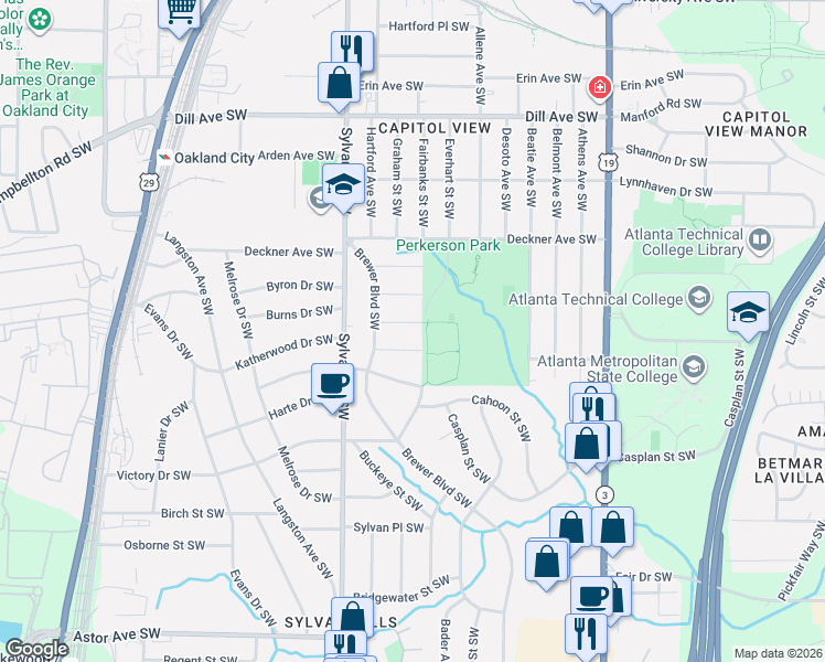 map of restaurants, bars, coffee shops, grocery stores, and more near 817 Braddock Street Southwest in Atlanta